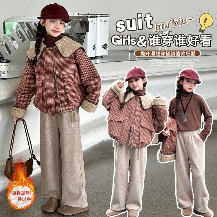 ABC女童秋冬款套装2025新款条纹复古小香风外套中大童夹棉加厚三,童装/婴儿装/亲子装,儿童运动套装,淘宝优惠券,粉丝福利购,淘宝优惠卷