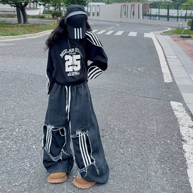 ABC女童秋冬套装2025新款女孩秋冬加绒加厚美式潮酷卫衣牛仔裤两,童装/婴儿装/亲子装,儿童运动套装,淘宝优惠券,粉丝福利购,淘宝优惠卷