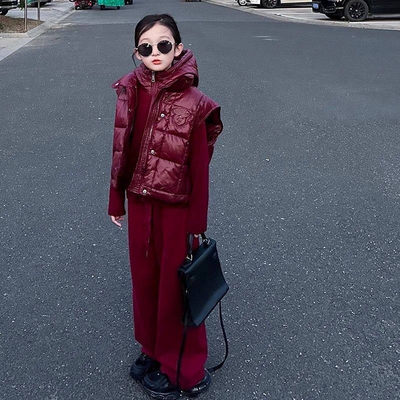 ABC女童马甲三件套秋冬款2025新款中大童加棉加厚韩版棉衣深秋套,童装/婴儿装/亲子装,儿童运动套装,淘宝优惠券,粉丝福利购,淘宝优惠卷