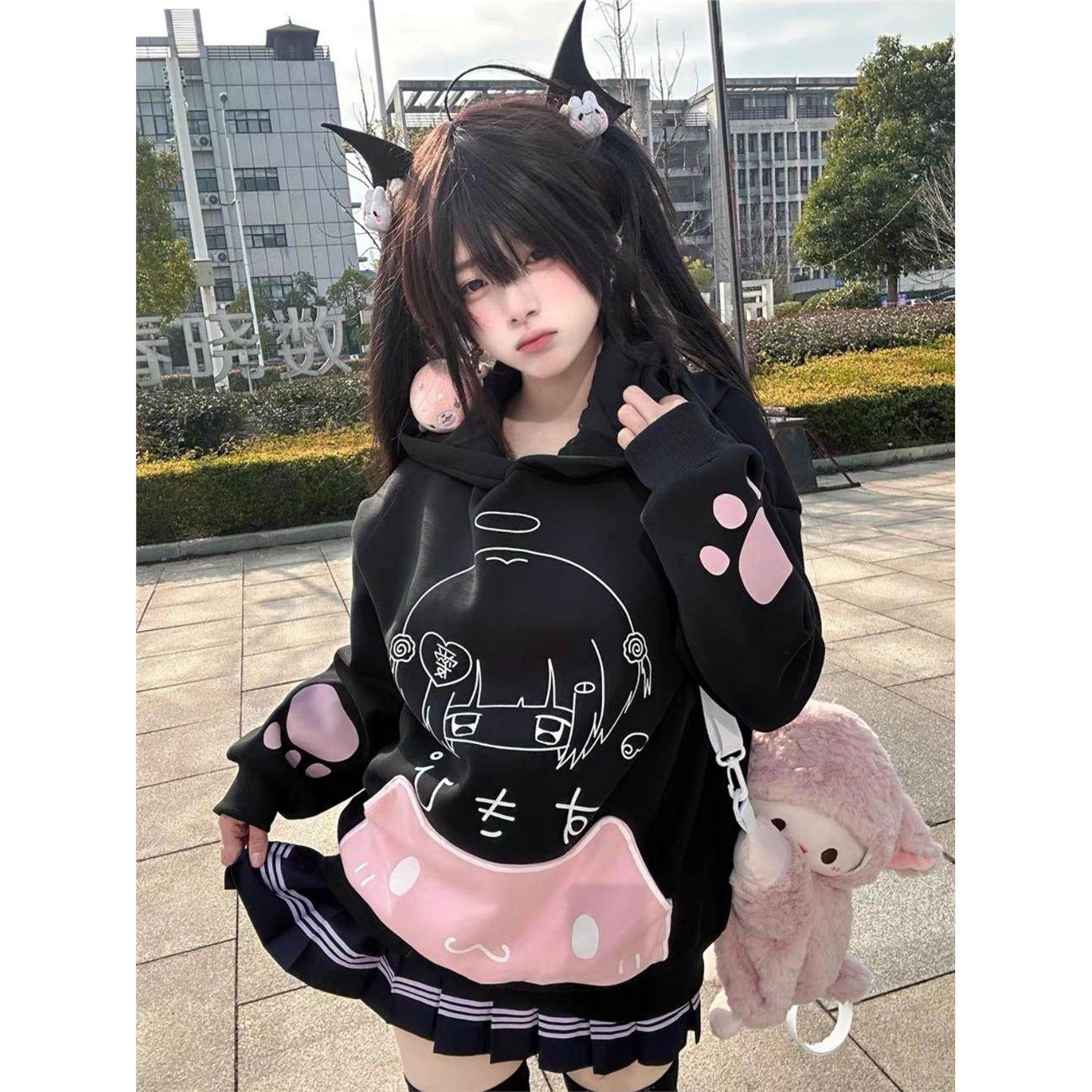 ABC猫耳朵日系可爱亚文化宅系二次元连帽长袖外套女卫衣上衣,女装/女士精品,短外套,淘宝优惠券,粉丝福利购,淘宝优惠卷