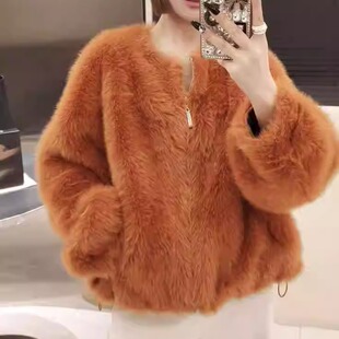 新款 外套女2025冬季 皮毛一体 环保皮草仿水貂毛毛小个子短款 年轻款