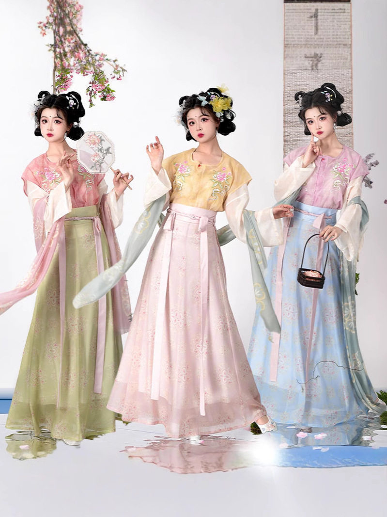 花朝记原创唐制女汉服绣花唐褙子汉服套装