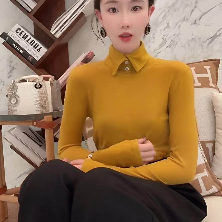 欧洲站2024冬季新款欧货ins韩版百搭显瘦打底衫polo高领T恤衫女士