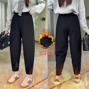 桐桐佳~冬季新款黑色加绒小脚哈伦裤女宽松显瘦高弹萝卜裤子86113