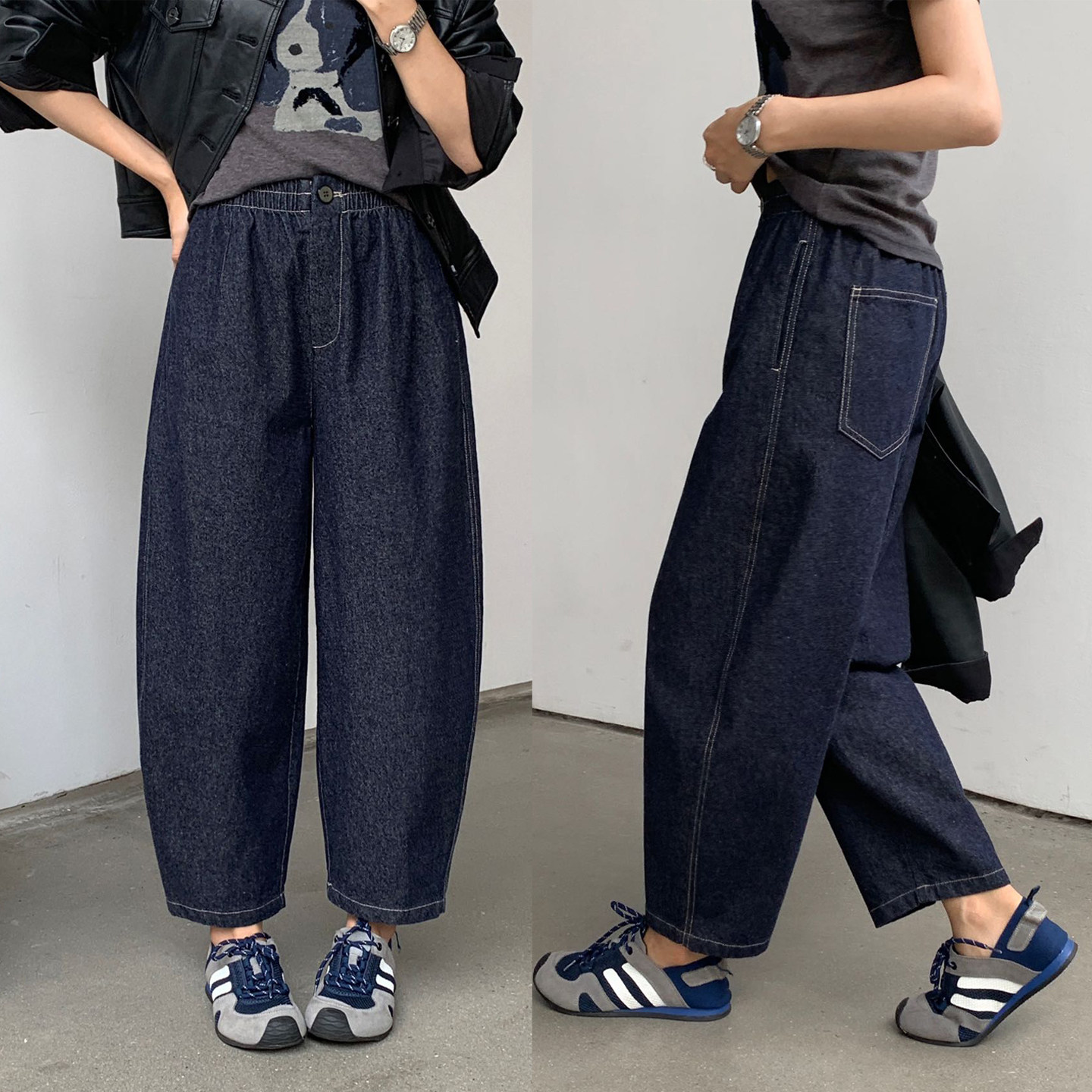 秋冬牛仔丹宁蓝九分休闲哈伦裤女