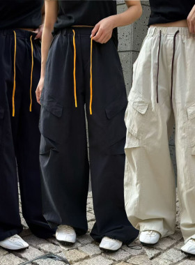 桐桐佳春新款宽松休闲工装裤高腰时尚可两穿大口袋工装卫裤79005