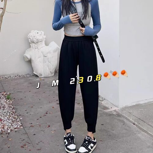 松紧腰简谜宽松卫裤显瘦大码