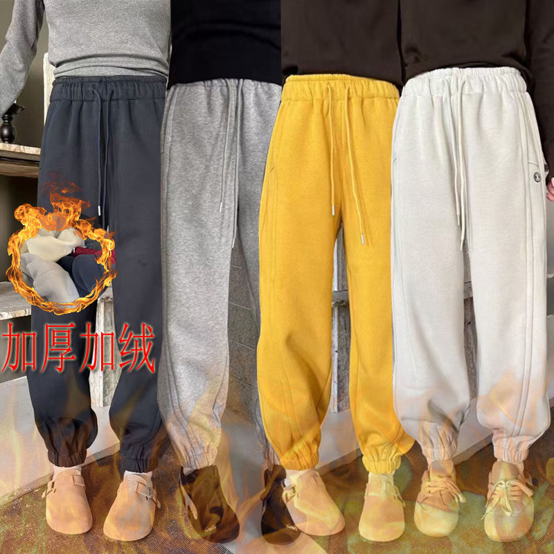 桐桐佳~冬季加厚加绒运动卫裤女宽松显瘦哈伦裤高腰百搭束脚8133