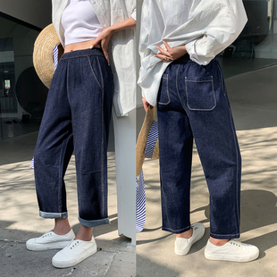 高弹哈伦裤 女松紧腰大码 TT953 牛仔九分休闲直筒裤 桐桐佳早秋新款