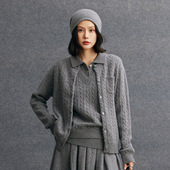 简爱JA山羊绒开衫 秋冬款 女圆领麻花时尚 休闲百搭老钱风针织开衫