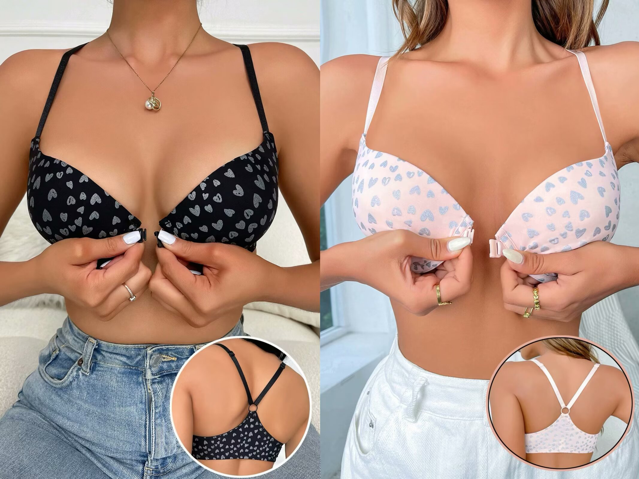 欧版新款性感爱心印花前扣式带钢圈聚拢美背舒适透气无痕简约