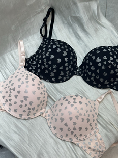 欧美新款性感爱心印花纯欲带钢圈美背前扣聚拢大码简约文胸内衣