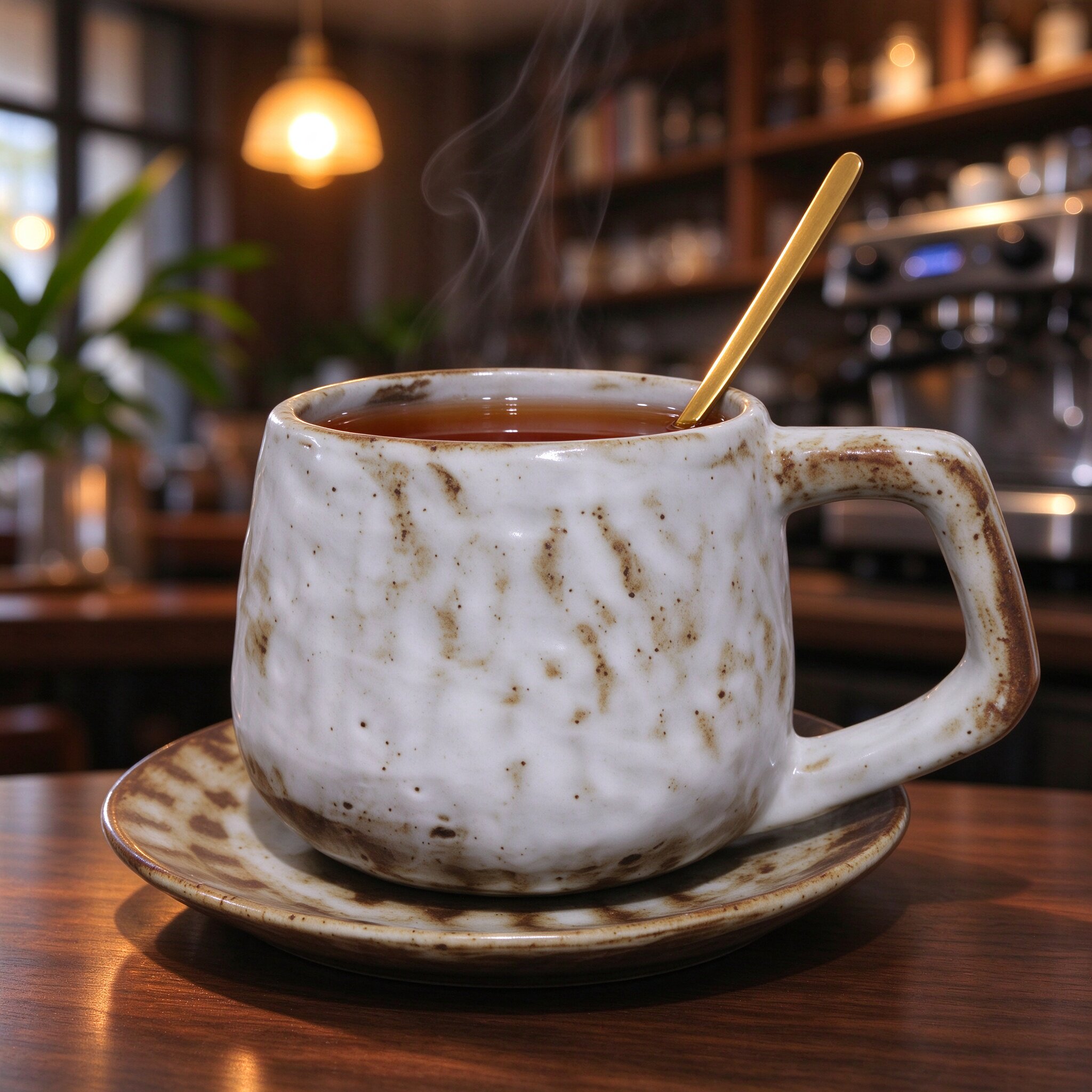 日式复古手作粗陶咖啡杯带碟勺