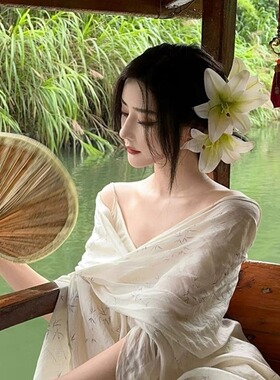 国风柔美百合花朵发夹双面抓夹