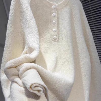 白色毛衣女秋冬胖mm慵懒风