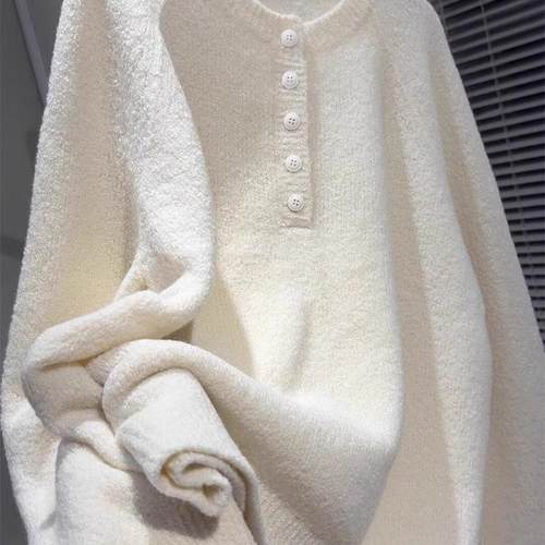白色毛衣女秋冬胖mm慵懒风