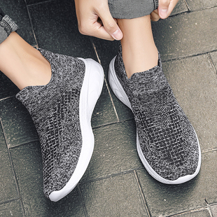 一脚蹬男鞋夏季透气网面飞织大码45轻便厚底超软老北京布鞋男款46