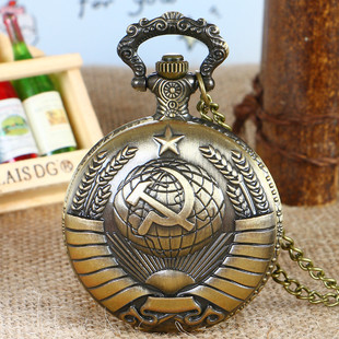 复古苏联苏维埃徽章镰刀锤大号浮雕纪念怀表石英表大号怀表项链表