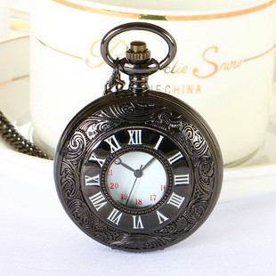金色翻盖怀表古风学生罗马字男女项链老式石英大数字老人挂表礼物