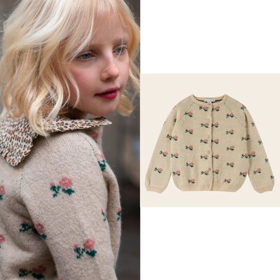 【Joanna麻麻】Emile et ida 22aw女童宝宝米色花朵针织开衫上衣