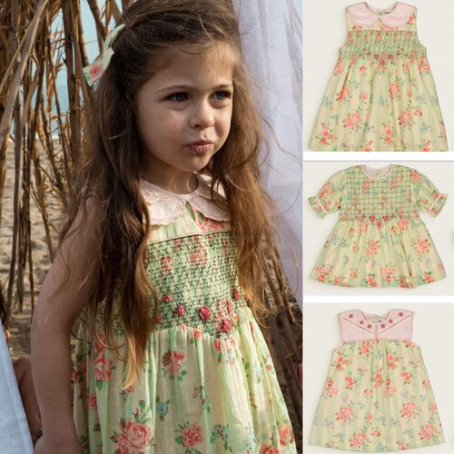 【Joanna麻麻】Bachaa女童春夏复古碎花刺绣打揽连衣裙宝宝