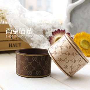 25mm宽热销单面绸带织带丝带手工diy发夹时尚流行双G印花缎带