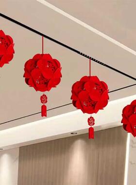 小绣球挂饰喜字福字宫灯无纺布灯笼婚房布置装饰结婚婚庆用品吊坠