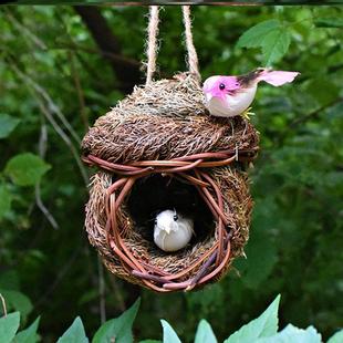 鸟笼配件大全幼儿园庭院草编鸟窝挂件装饰鸟巢鸟屋户外保暖子别墅
