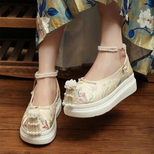 汉服女士布鞋女洋气年轻人巨好看的帆布鞋搭配旗袍的鞋子厚底国风