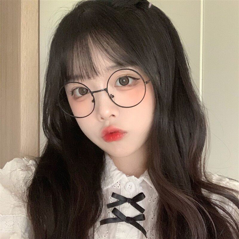二次元软妹半框眼镜无镜片日系拍照造型搭配可爱萌妹黑色框架女潮