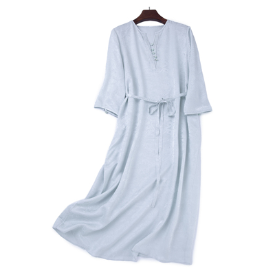 LEMAER乐玛尔 100%SILK重磅提花设计圆领中袖气质桑蚕丝连衣裙