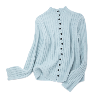 LEMAER乐玛尔 100%CASHMERE半高领麻花针织交叉设计单排扣羊绒衫