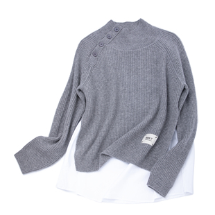 羊绒套衫 LEMAER乐玛尔 法单100%CASHMERE高领假两件高级质感长袖