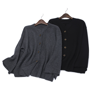 LEMAER乐玛尔 【绒理哲思】老钱风玲珑纱木质扣蓬松肌理羊绒开衫