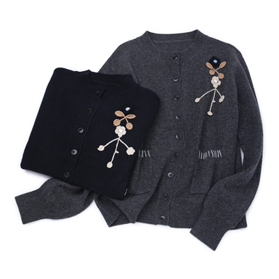 绒毛混纺立体花朵刺绣针织开衫