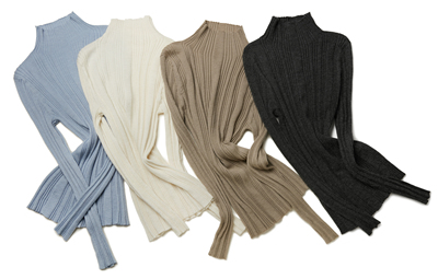 半高领坑条设计精纺羊绒打底衫