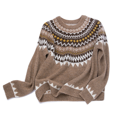 费尔岛风羊毛复古提花毛衣针织衫