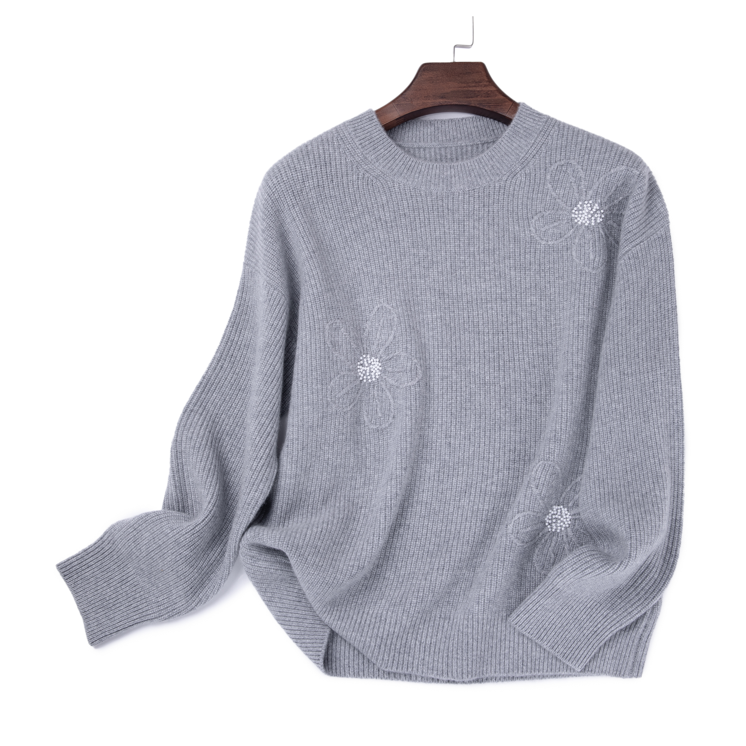 LEMAER乐玛尔 法单100%CASHMERE「触」重工花朵刺绣钉珠羊绒衫