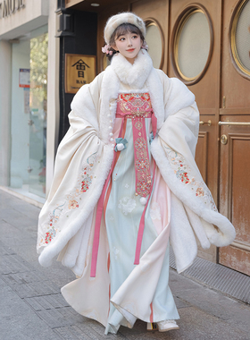 凤台曲（小公主）冬季毛绒绣花大袖衫齐胸破裙唐风汉服加绒保暖