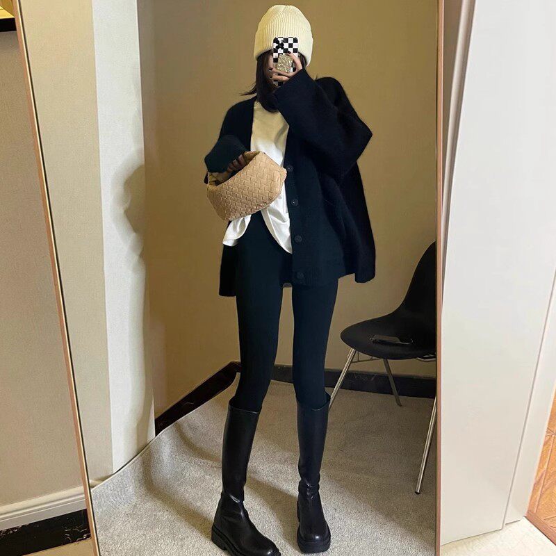 轻奢重磅秋冬100羊毛开衫外套女V领ROW风中长款针织宽松加厚毛衣