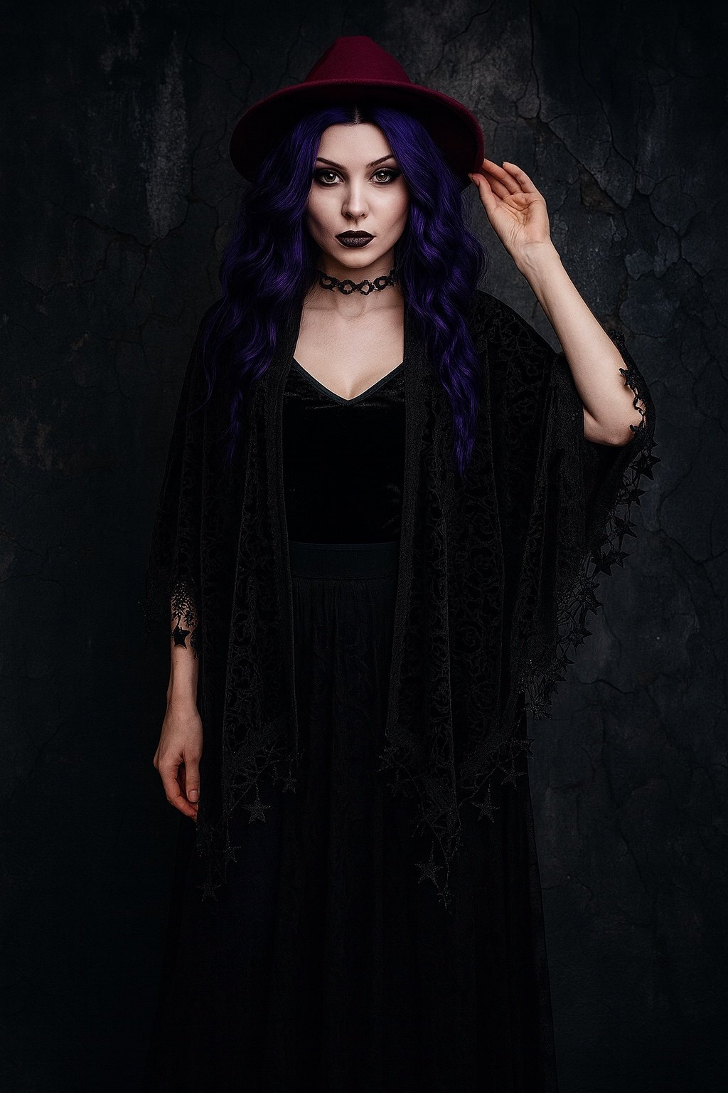 原的国货之光原的暗黑哥特亚文化五芒星星流苏暗纹丝绒斗篷披风