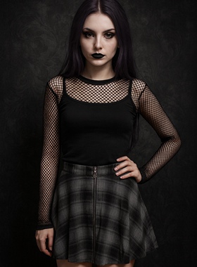 原的H0t T0pic圆环拉链一片式灰色渐变格子亚文化JK学院半身短裙