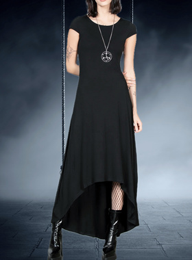 原的KS杀星暗黑哥特亚文化摇滚朋克修身短袖超长款柔软街头连衣裙