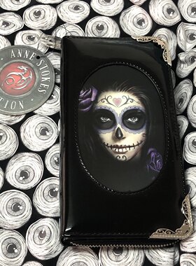 安妮斯托克斯哥特魔幻想玫瑰死灵中世纪立体3D亮皮钱夹钱包