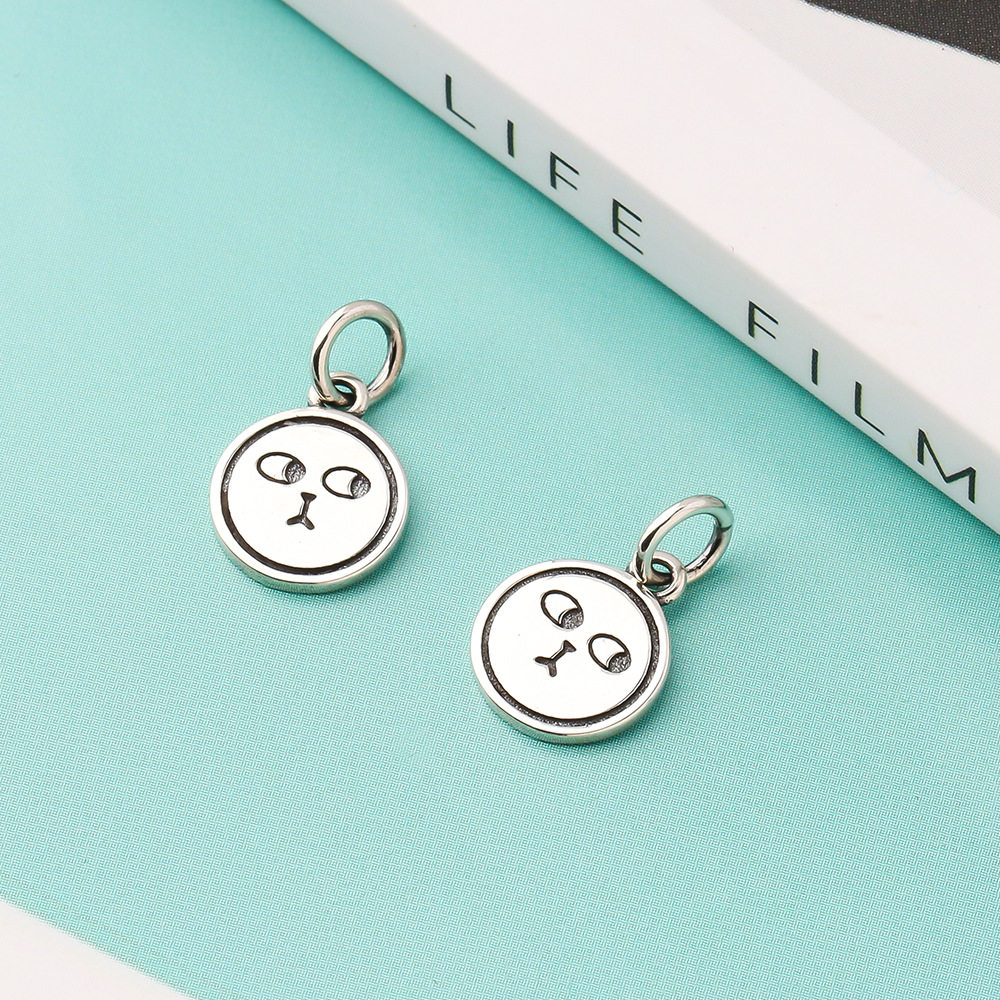 s925纯银复古做鬼脸表情包小吊坠编织手链手绳挂坠diy配件饰品
