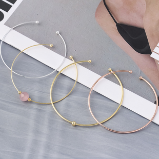 S925纯银开口手镯 自制螺旋水晶手链diy材料可串珠子吊坠穿心手镯