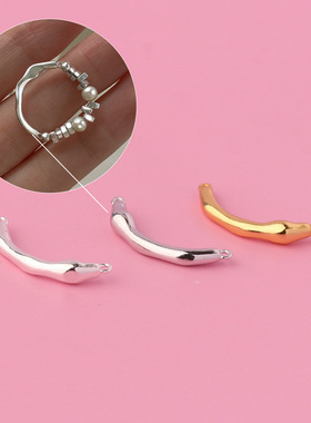 S925纯银素银半成品珍珠戒指DIY手工珍珠碎银子戒指ins风连接配件