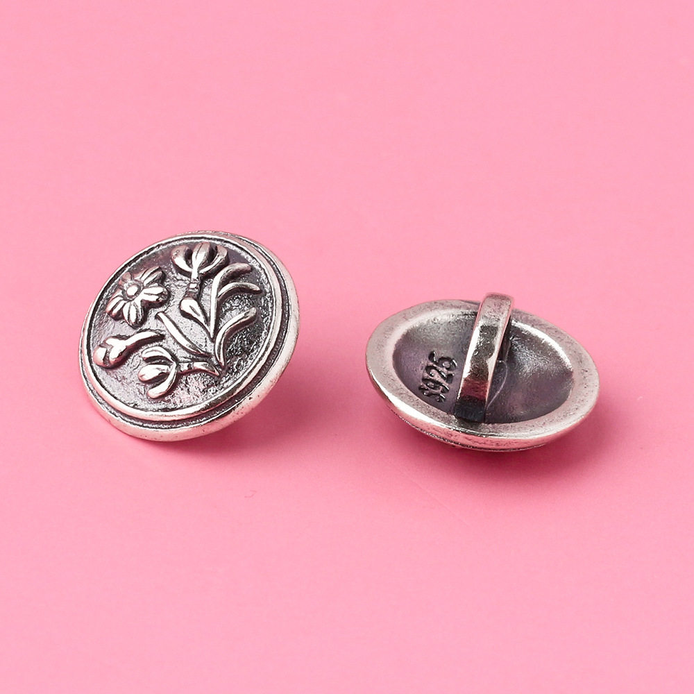 s925纯银复古做旧泰银四君子梅兰竹菊钮扣银扣子手绳尾扣搭扣配件