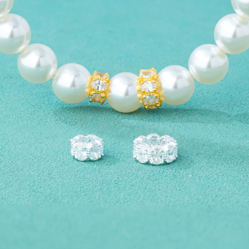 S925纯银黄金色跑环满钻垫片隔珠