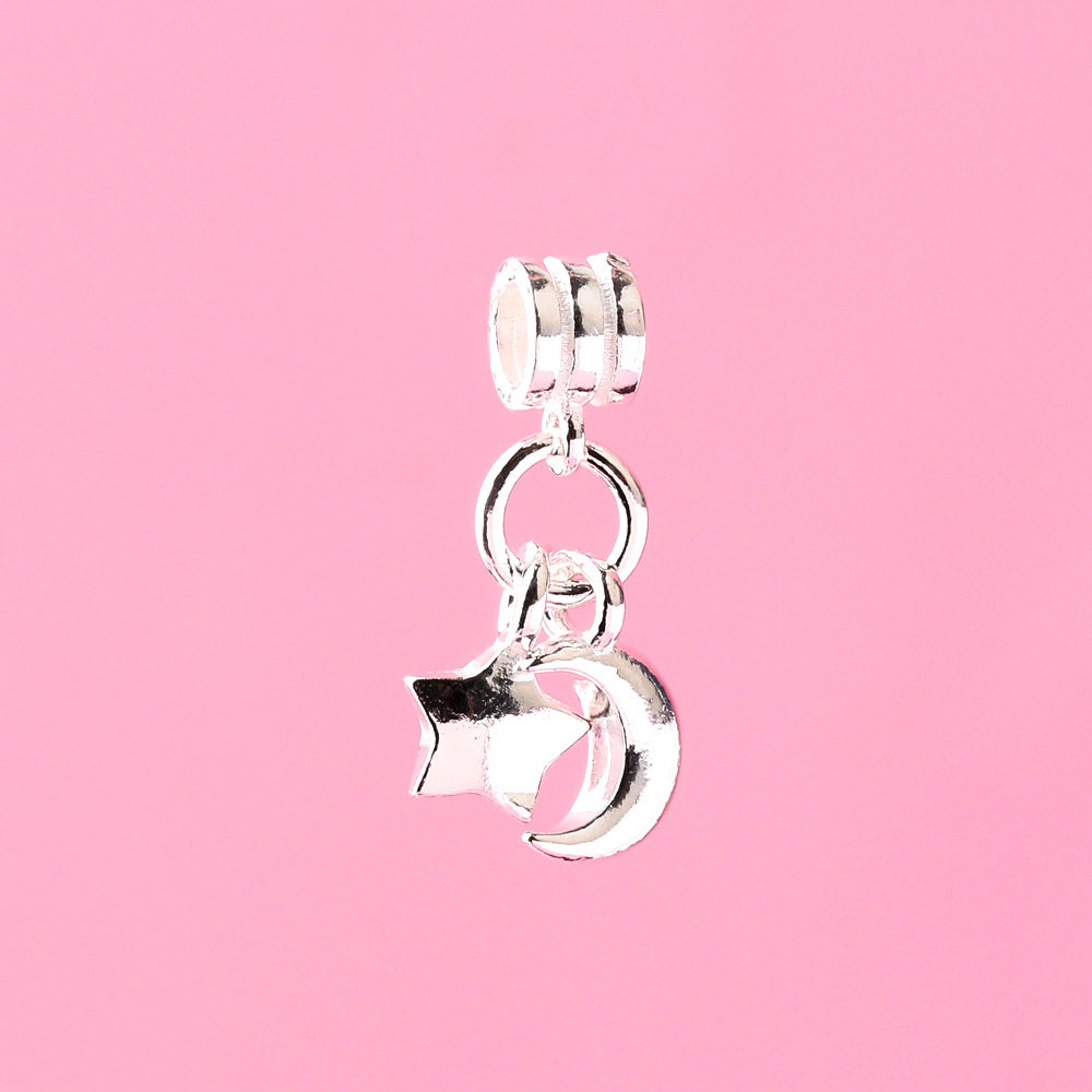 星星月亮吊坠s925银实心素银五角星月亮挂坠diy串珠手链配件材料